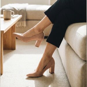 Marc Fisher Blush Suede Block Heel Pumps